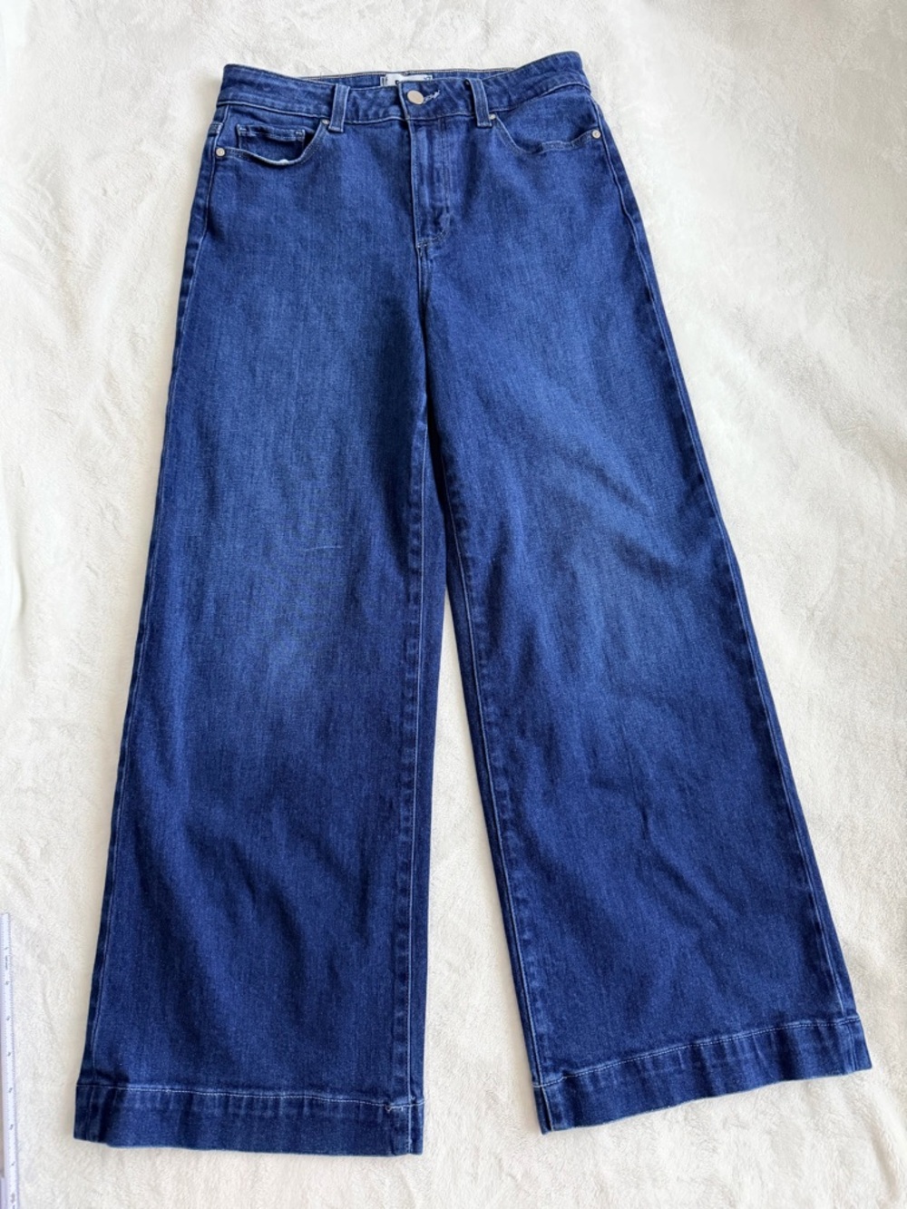 PAIGE Anessa Wide-Leg High-Rise Jeans - Dark Blue Denim Size 28
